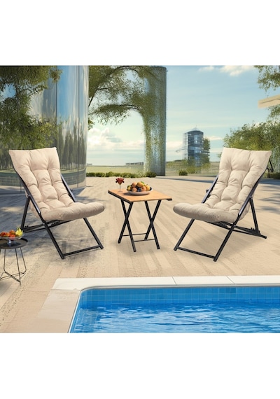 Retodesign 2 Li Sehpalı Metal Krem Şezlong Takımı