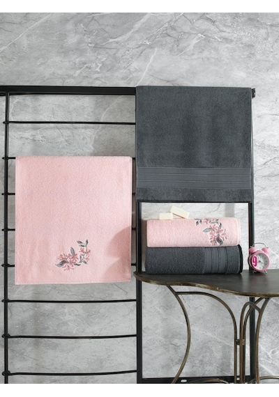 Cotton Box Colorful Hamam Seti 4 Lü Havlu Antrasit-Açık Pe Antrasit