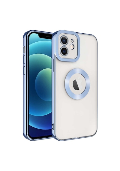 Apple Uyumlu iPhone 12 Uyumlu Kamera Korumalı Logo Gösteren Zore Omega Kılıf-mavi Açık Mavi Açık -