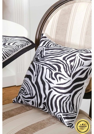 Zebra Baskılı Kumaş Siyaha Beyaz Kırlent Kılıfı 45x45 Cm - 1442 45 x 45