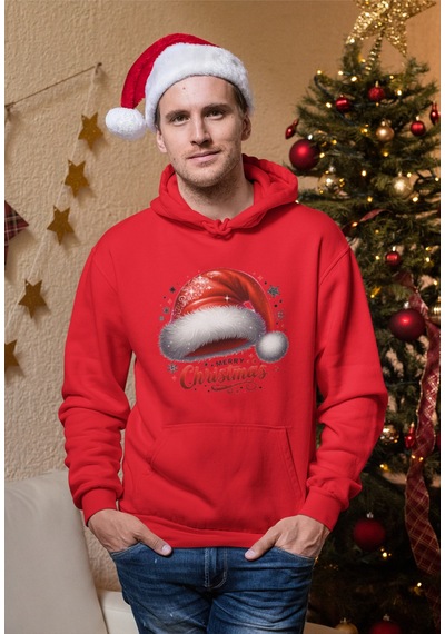 Stil X Yeni Yıl Baskılı Erkek Sweatshırt, Chrıstmas Temalı Kırmızı-1