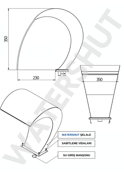 350x350mm Kobra Tip Havuz Şelalesi Et Kalınlığı 1,5mm