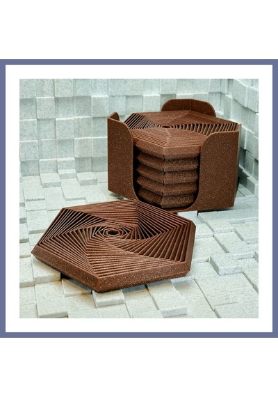 Bezos 3d Baskı Super Fidget Coaster Seti - Altıgen Desenli Bardak Altlığı Ve Tutucu-kahverengi Dlra