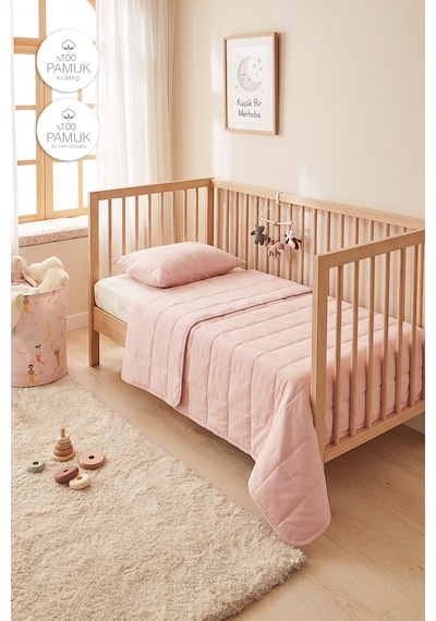 Ocean Home Textile %100 Pamuk Kumaş Kapitoneli Pembe Çok Amaçlı Bebek Yatak Örtüsü Seti 1 Adet 100 X 150 / 1 Adet 37 X 47 Cm