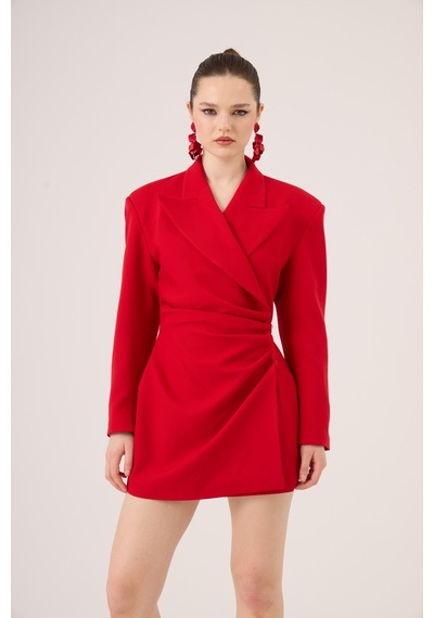 Holly Lolly Beli Drape Detaylı Heleni Blazer Ceket Kırmızı