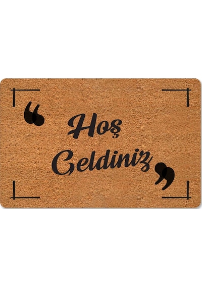 Hoş Geldiniz Yazılır Temalı Kedili Dekoratif Dış Kapı Önü Ve Iç Mekan Paspası Siyah - Bej