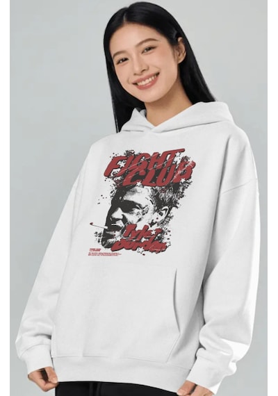 Sevbano Fight Club Dövüş Kulübü Tyler Durden Film Ön Baskılı Unisex Overs beyaz