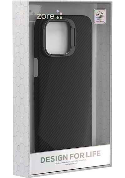 Zore Apple Uyumlu iPhone 15 Pro Max Magsafe Şarj Özellikli 600d Kevlar Krek Karbon Siyah