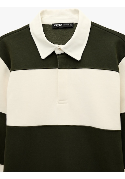 Koton Uzun Kollu Renk Bloklu Polo Yaka Sweatshirt Yeşil Çizgili 6sam70058mk Yeşil Çizgili