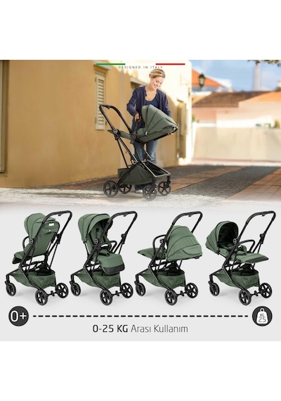 Elele Rotativo Çift Yönlü Kabin Tipi Bebek Arabası Yeşil