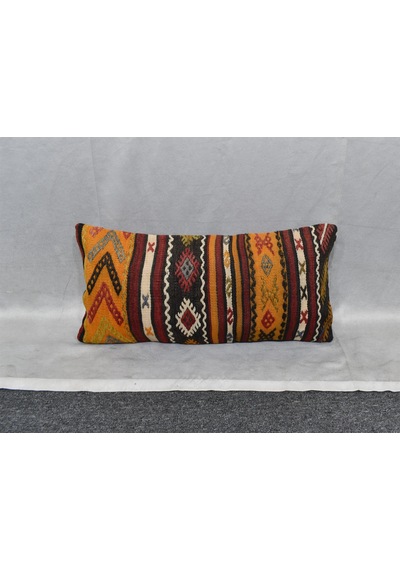 Zehra Abla Halı Yeni El Dokuma Dekoratif Lumbar Kilim Kırlent Yastık Kılıfı 7204 Çok Renkli