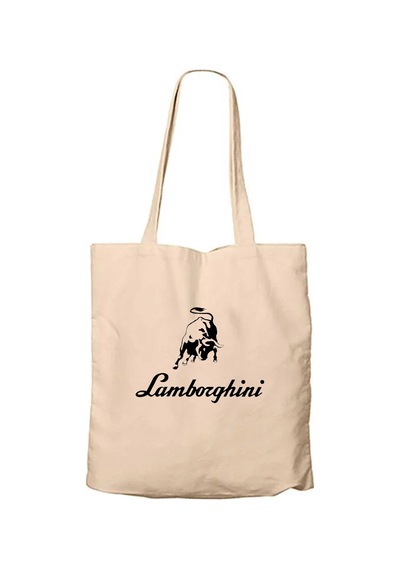 Lamborghini Text Logo Krem Fermuarlı Bez Çanta Gabardin
