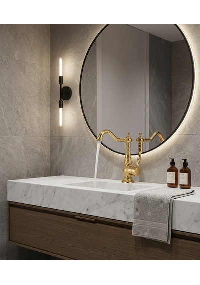 Desenli Rustik Lavabo Bataryası Altın - Gold
