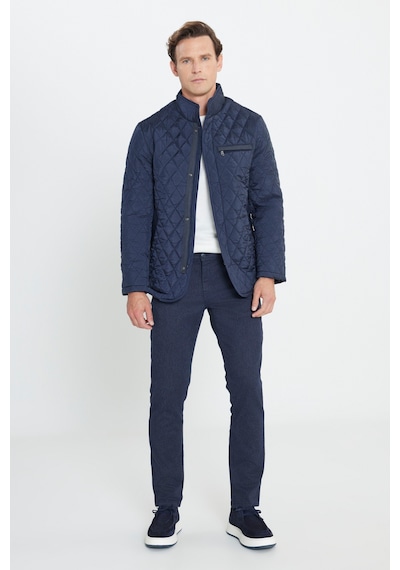 AC&Co / Altınyıldız Classics Erkek Standart Fit Normal Kesim Dik Yaka Desenli Overcoat Lacı Lacivert