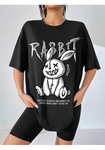 Startmore Adrift Karikatür Ve Grafik Tasarım Oversize T-shirt Cartoon/letter Serisi Kod34 Siyah