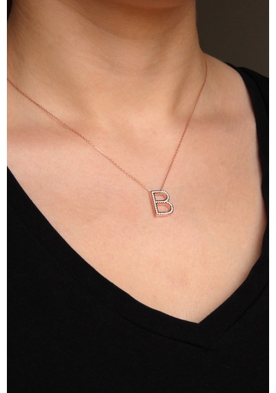 925 Ayar Gümüş Rose B Harfi Kolye - 23089101 Rose Gold