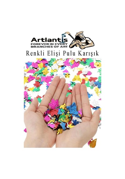Artlantis Elişi Pulu Karışık Şekilli 500 Lü 1 Paket Renkli Şekilli Pul Yanardöner Payet Pırıltılı Süs Okul Genel