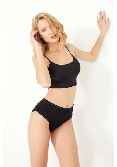Cottonhill Basic Siyah Renk %95 Pamuklu Geniş Kenarlı Külot Siyah