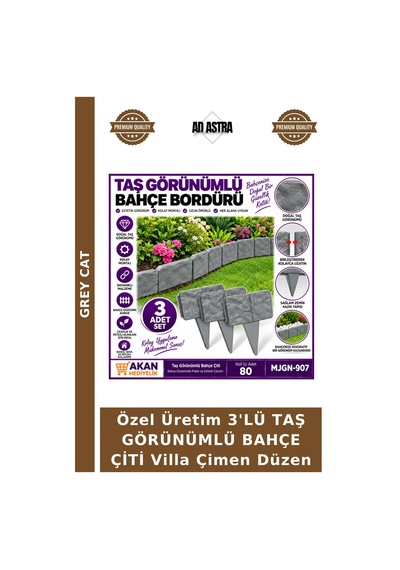 Özel Üretim 3'lü Taş Görünümlü Bahçe Çiti Villa Çimen Düzen Çok Renkli