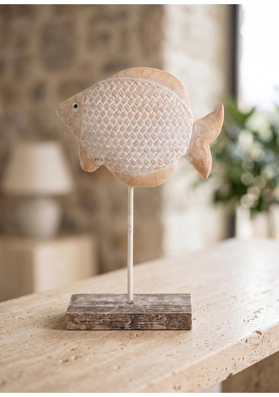 The Mia Retro Marin Hasır Desenli Balık Obje 35 Cm