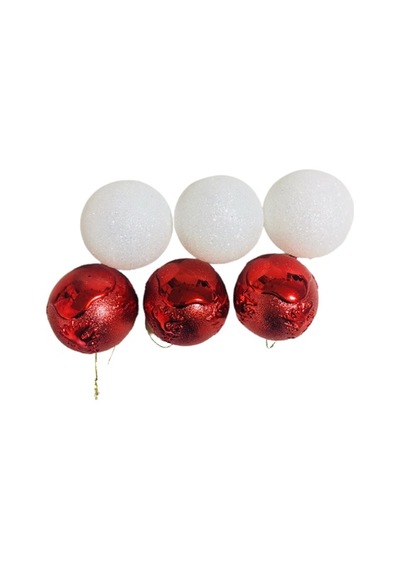 Yılbaşı Top Ağaç Süsü 6'lı Set Kırmızı/beyaz 6cm