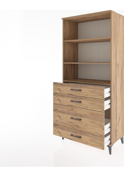 Hyperion Dolap 3 Raflı 4 Çekmeceli 88x44x195 Çam-çam Atlas Çam