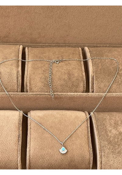 925 Ayar Gümüş Opal Taşlı Minimal Tasarım Pırlanta Model Zincirli Gümüş Kolye 45 Cm