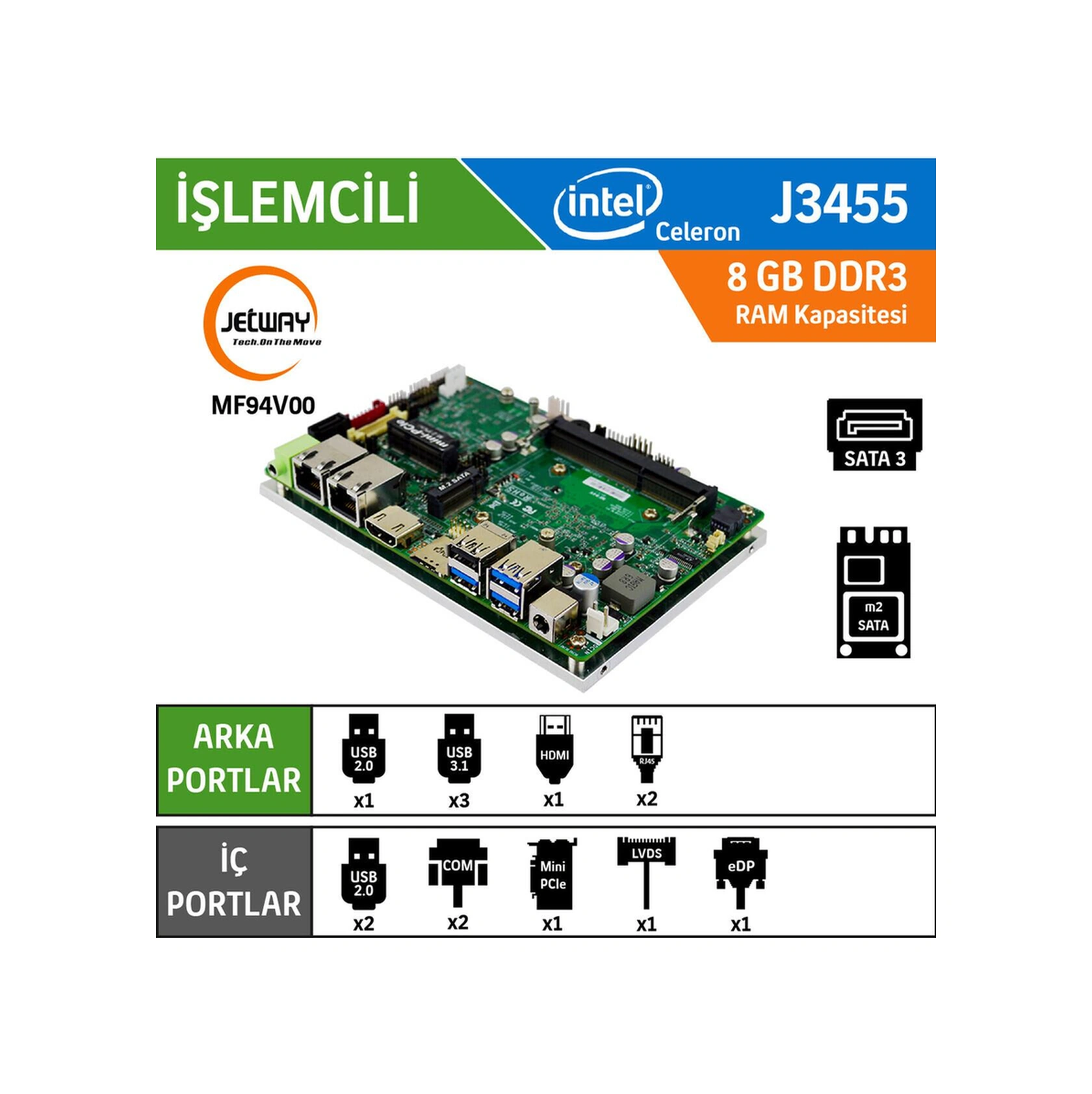 Mf94v00 Intel Celeron J3455 Fansız Endüstriyel 3.5\" Anakart-115637
