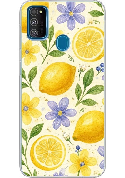 Samsung Galaxy M30s/m21 Uyumlu Sulu Boya Limon Ve Çiçek Desenli Baskılı Silikon Kılıf Renkli