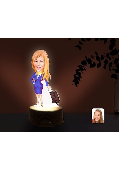 Kişiye Özel Hostes Karikatürlü Dekoratif 3D Biblo Led Işıklı Gece (481497662)