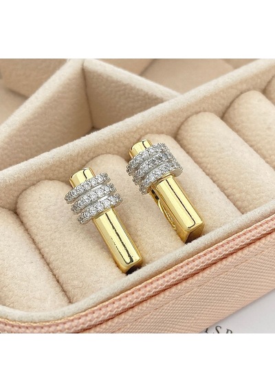 Kadın Küpe Trend Model Zirkon Taşlı Çelik Küpe Gold Gold - Gümüş