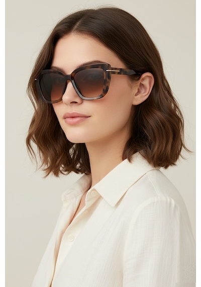 Daniel Klein Dk4334-2 Kahverengi Leopard Signature Square Cat Eye Modern Elegance Kadın Güneş Gözlüğü Leopar