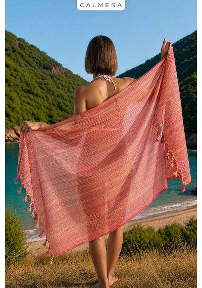 Calmera Etnika Peştemal İnce - Renkli Saçaklı Plaj Pareo, Deniz, Havuz, Yoga, Kamp, Pilates Havlusu - Turuncu