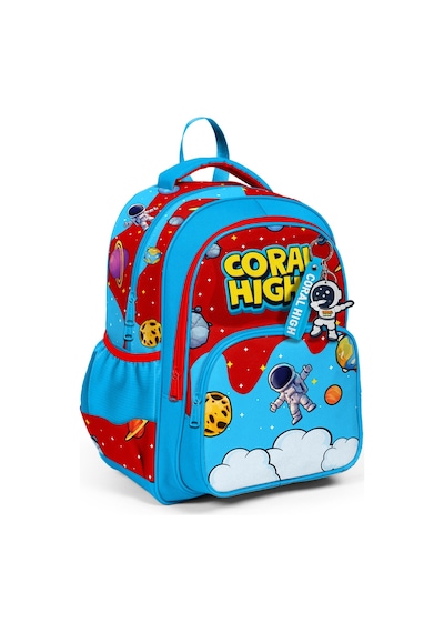 Coral High Kids Astronot Uzay Desenli Üç Bölmeli Okul Sırt Çantası 33245 Kırmızı
