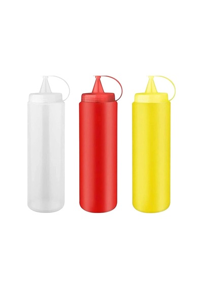 3 Adet Fişek Sosluk 400 Ml. Sosluk Sarı Şeffaf Kırmızı Çok Renkli