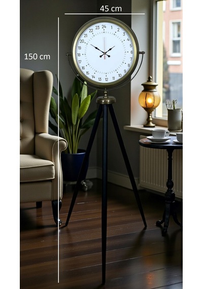 Eskitme 24 Saat Göstergeli Özel Tasarım Tripod Ayaklı Saat Çok Renkli 02080569