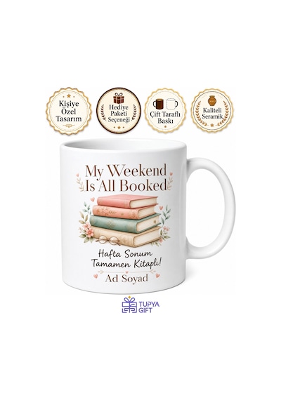 My Weekend Is All Booked Baskılı Kitap Kurdu Kelime Oyunu Kupa Bardak Hediye Beyaz / Çok Renkli