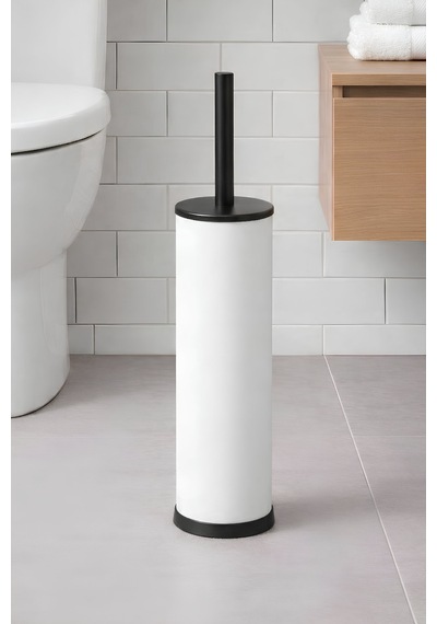 Sas Haus Metal Tuvalet Fırçası - Modern Banyo Klozet Fırça Takımı - Kapaklı Tasarım Titan Beyaz 7000 Beyaz