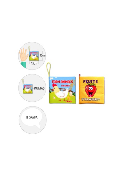 2 Kitap Tox Ingilizce Çiftlik Hayvanları ve Meyveler Kumaş Sessiz