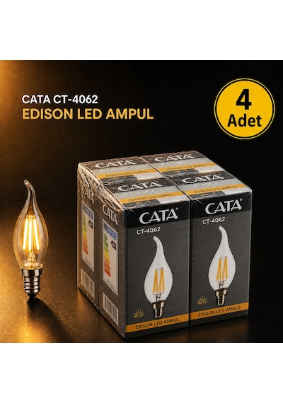 Cata 4w Led Filament Kıvrık Buji Ampul Ct-4062 Gün- Işık 4 Lü Paket Gün Işığı
