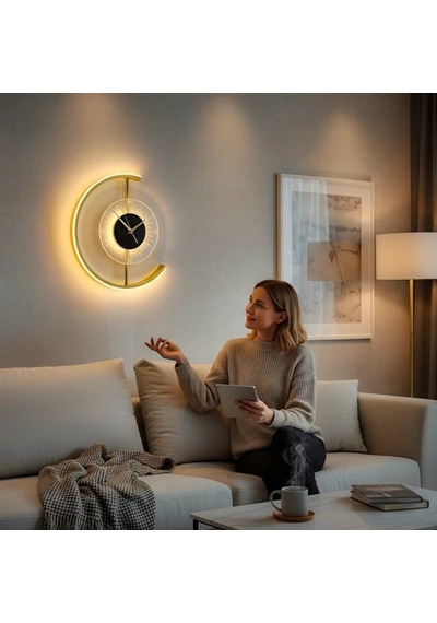 Upway 3 Renk Led Aydınlatmalı 35 Cm Modern Dekoratif Duvar Saati Sessiz Çalışma Altın