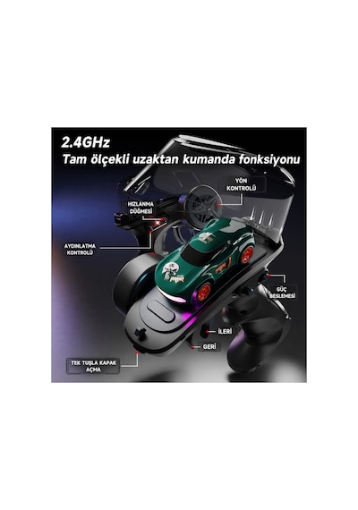 Uzaktan Kumandalı Şarjlı Mini Drift Arabası 1:64 Ölçek Işıklı Rc Model Araç Gri
