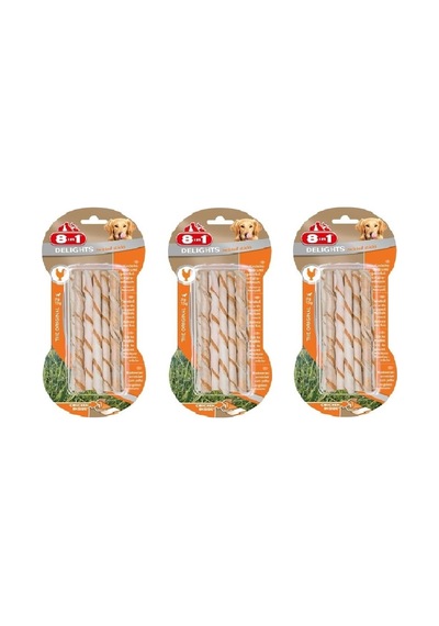 8in1 Delights Twisted Sticks Tavuklu Burgu Köpek Ödülü 55 Gr. X 3 Paket