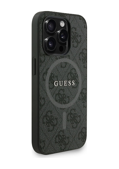 Apple iPhone 15 Pro Max Uyumlu Kılıf Guess Lisanslı M safe Bilek Askı İpli Yazı Logolu Kapak Siyah