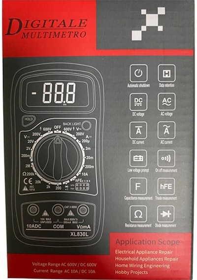 Zauss XL830L Dijital Multimetre Led Ekran Avometre Mini Ölçü Aleti + 9V Pil