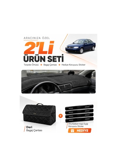 E-biz Volkswagen Passat B5.5 2000-2005 Uyumlu Torpido Örtüsü + Deri Bagaj Çantası - Siyah - Vw015