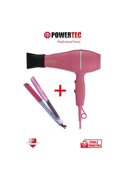 Powertec TR-501 Profesyonel Saç Kurutma Makines Pembe + TR-2830 Iontech Saç Düzleştirici