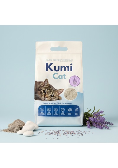 Kumi Cat Eko-premium Rahatlatıcı Etki Lavanta Kokulu Kedi Kumu, Güçlü Topaklanan Bentonit Kedi Kumu 5 L