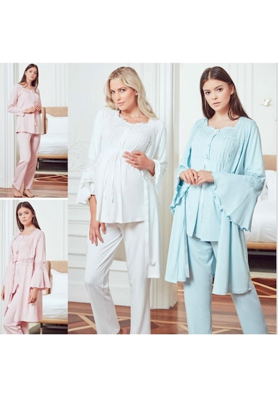 Bone Club 4802 Pudra Hamile Lohusa Pijama Sabahlık Takım