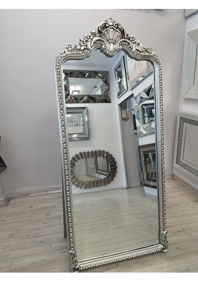 Ayna Denizi Princess Silver Model Gümüş Renk Dekoratif Ayaklı Boy Aynası Gümüş